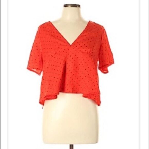 Elli Orange Black Polka Dots Crop Blouse Large - Picture 1 of 4